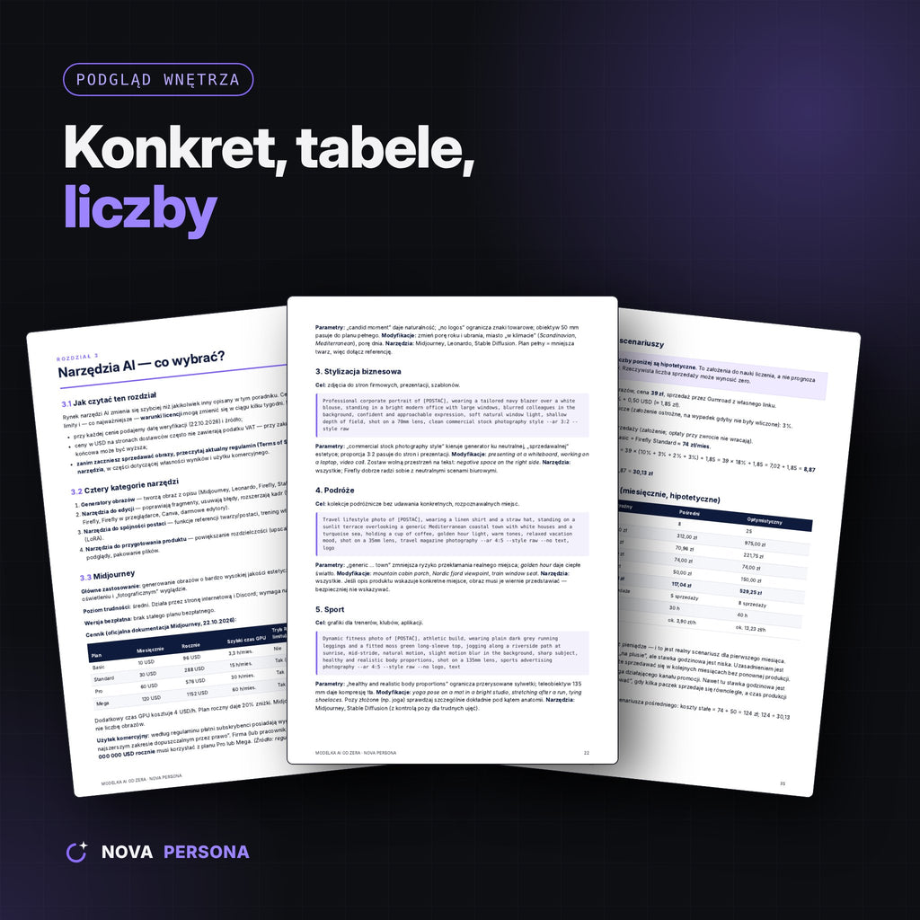 Modelka AI od zera — e-book PDF + prompty + kalkulator rentowności