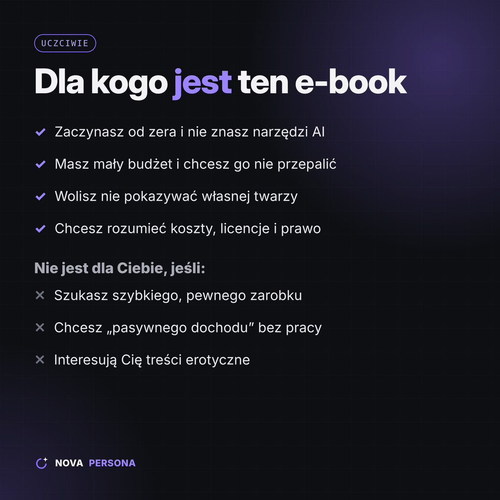 Modelka AI od zera — e-book PDF + prompty + kalkulator rentowności
